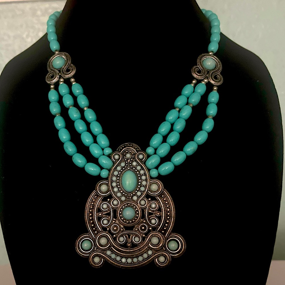 Forever21 Tribal Statement Necklace Turquoise